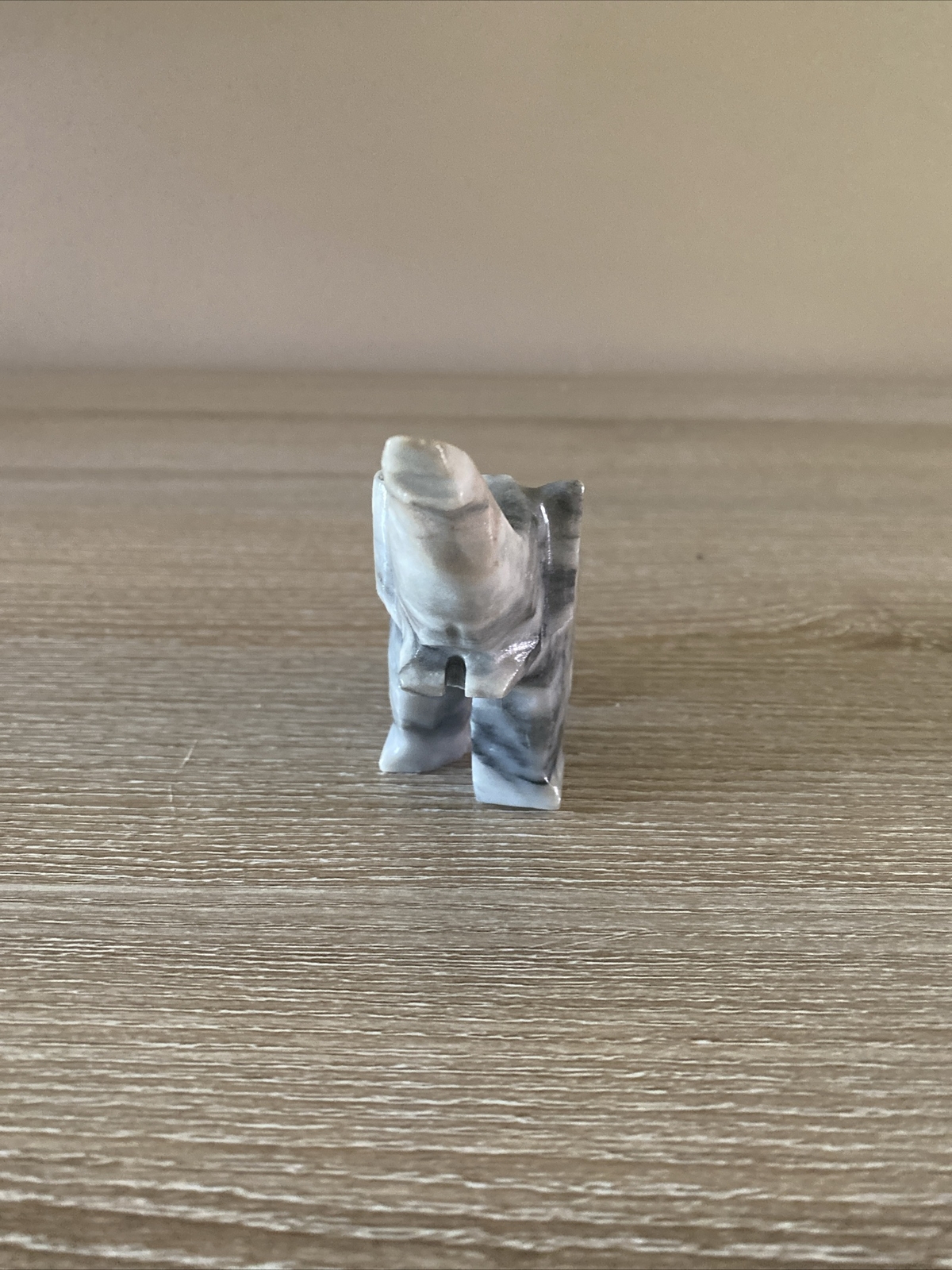 SMALL GRAY AND BLACK MARBLE / STONE ELEPHANT STATUETTE / FIGURINE