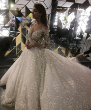 Sheer Scoop Neck A Line Wedding Dresses Princess Wedding Gowns Crystal Beading