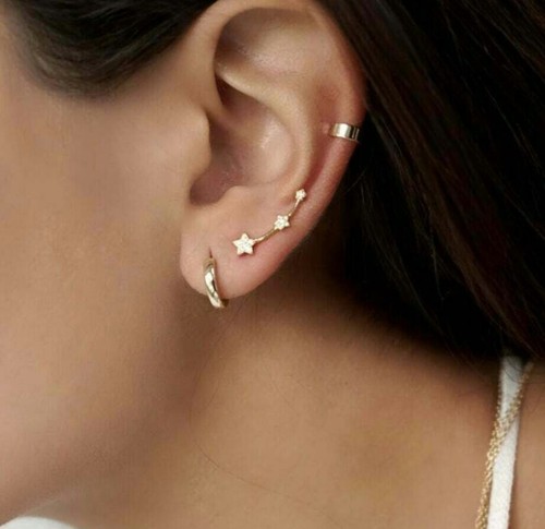 Diamond Flower Ear Cuffs 14K Solid Gold Handmade Cuff Earrings For Women/Wife. - Picture 17 of 24