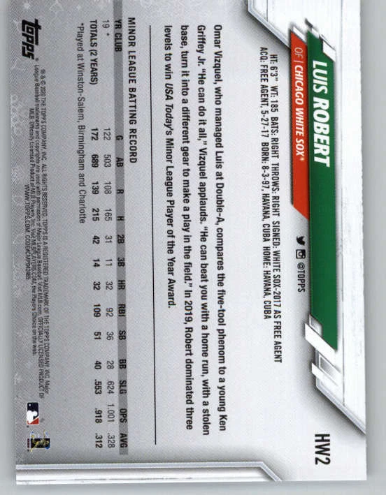 2020 Topps Walmart Holiday #HW2 Luis Robert RC (ref 154526) - Image 2 of 2