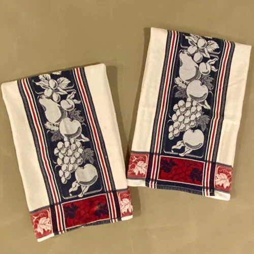 Vtg Cecil Saydah Dish Cloth Set 100% Egyptian Cotton Tuscan Grapes Pear Apples