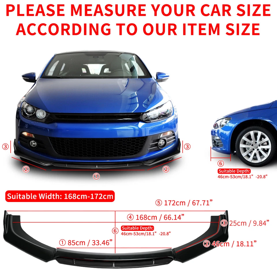 For Honda Accord Civic Front Bumper Lip Splitter Spoiler Side Skirts Gloss Black - Image 2 of 4