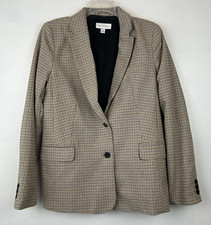 Houndstooth Blazer Womens Small Cotton 2 Button Gray Academia Preppy Career
