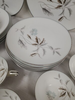 Vintage NORITAKE China CORLISS 5765 Japan 36 pcs Teal Gray Service