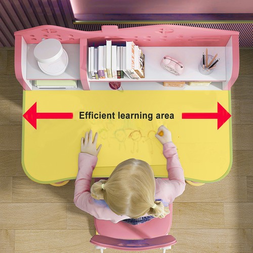 Height Adjustable Kids Study Desk Chair Set Children Table with Drawer Pink New - Picture 10 of 14