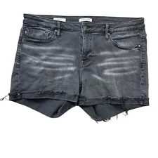 Vigoss Jagger Short Women's Plus Size 14 Cuffed Raw Edge Whiskering Black Denim