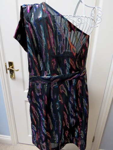 Next 1990s Vintage Ladies Occasion Dress Size 18 Black Metallic Bow Shoulder - Picture 2 of 7