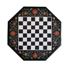 14" Chess Board black Marble chess Table Top inlay malachite decor children room