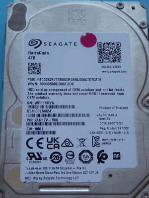 ST4000LM024 SN WFF PN 2AN17V-566 FW 0001 TK 09 OCT 2021 Seagate 4TB