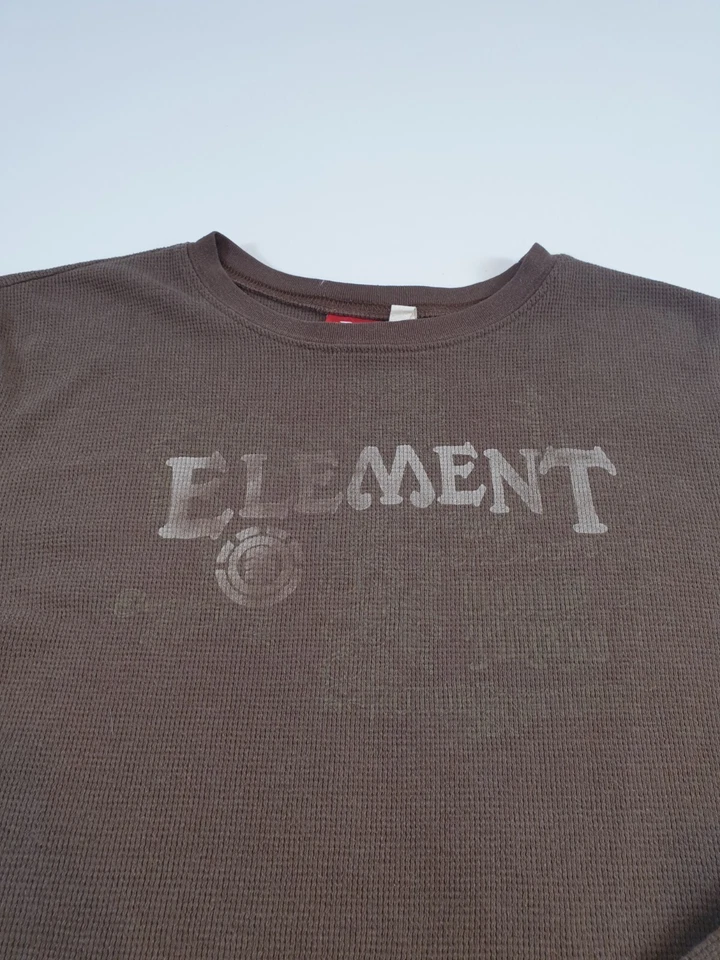 Camisa De Colección Element Para Hombre M Verde Manga Larga Tejido Waffle Patín Gráfico Logo Y2k Foto 3 de 4