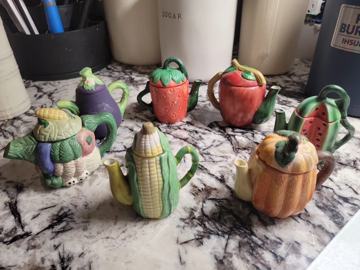 (7) Vintage Mini Fruit & Vegetable Teapot Set