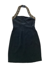 Cache Vintage Halter Little Black Dress Sz 6 Stretch Quiet Luxury Minimalist