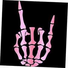 Rock on Skeleton Hand Sticker, Rock N Roll Sticker, Skull 8  X 4.8  Chrome Pink