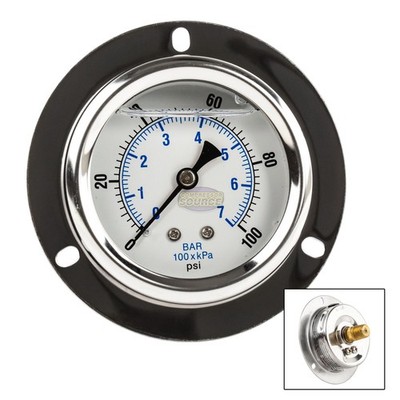 2.5'' Liquid Filled Pressure Gauge 0-100 PSI 1/4'' NPT CBM Panel Flush Mount