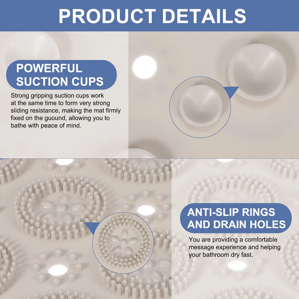 21.65 x 21.65" Round Non-slip Shower Mat with Suction Cup & Drain Hole, Khaki - Изображение 3 из 4