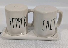 Rae Dunn Salt & Pepper Shakers tray set farmhouse artisan collection black white