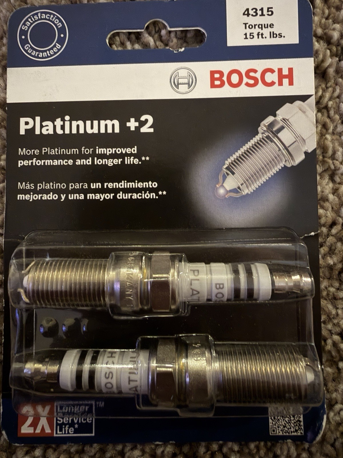 New Bosch 4315 Platinum 2 15 ft lbs Torque Spark Plug 2-Pack 