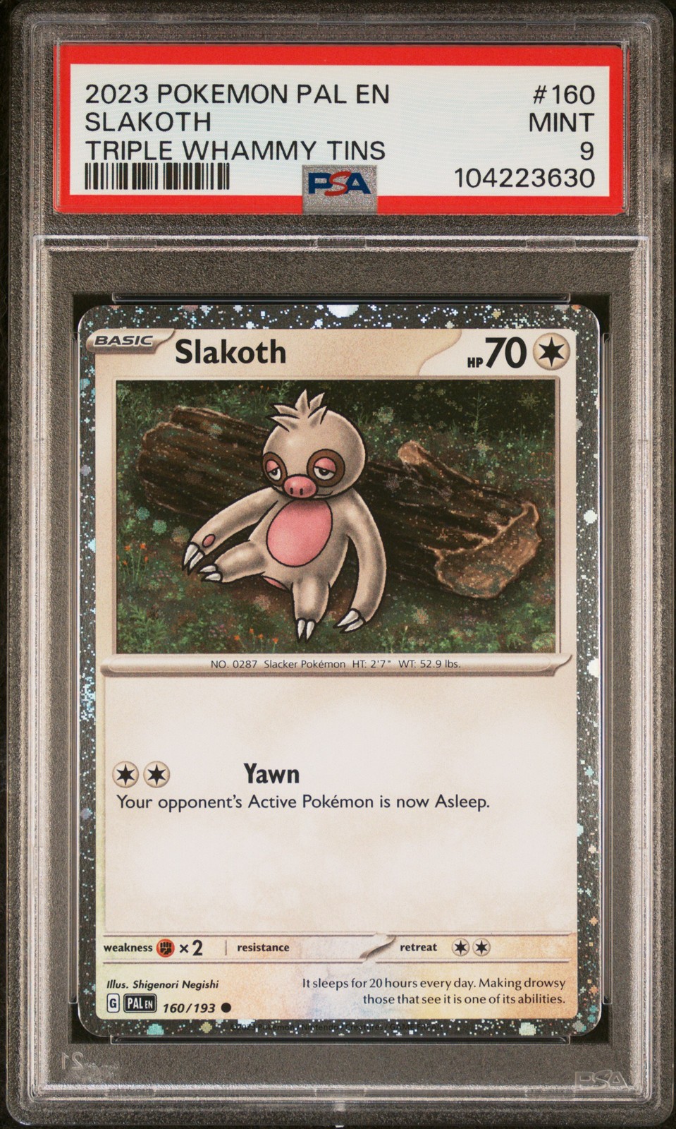 2023 POKEMON PAL EN-PALDEA EVOLVED TRIPLE WHAMMY TINS #160 SLAKOTH PSA 9