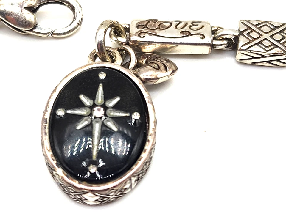 Pulsera Brighton Lucite Cristal Plata Pura Placa Dije Vintage 7" Foto 4 de 4