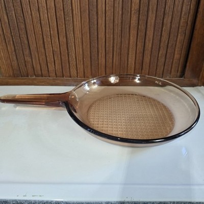 CorningWare Vision #10 Amber 10.5  Skillet Pan Waffle Bottom Vintage  70s No Lid