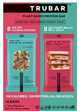 TRUBAR Plant Based Protein Bar Variety Pack Cookie Dough PB  Jelly 16 Bars