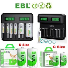 Lot EBL AA AAA C D Cell Rechargeable Batteries NI-MH 1.2V Battery / LCD Charger