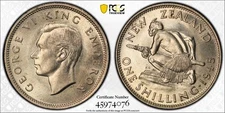 New Zealand, 1945 George VI Shilling. PCGS MS 63. 1,030,000 Mintage.