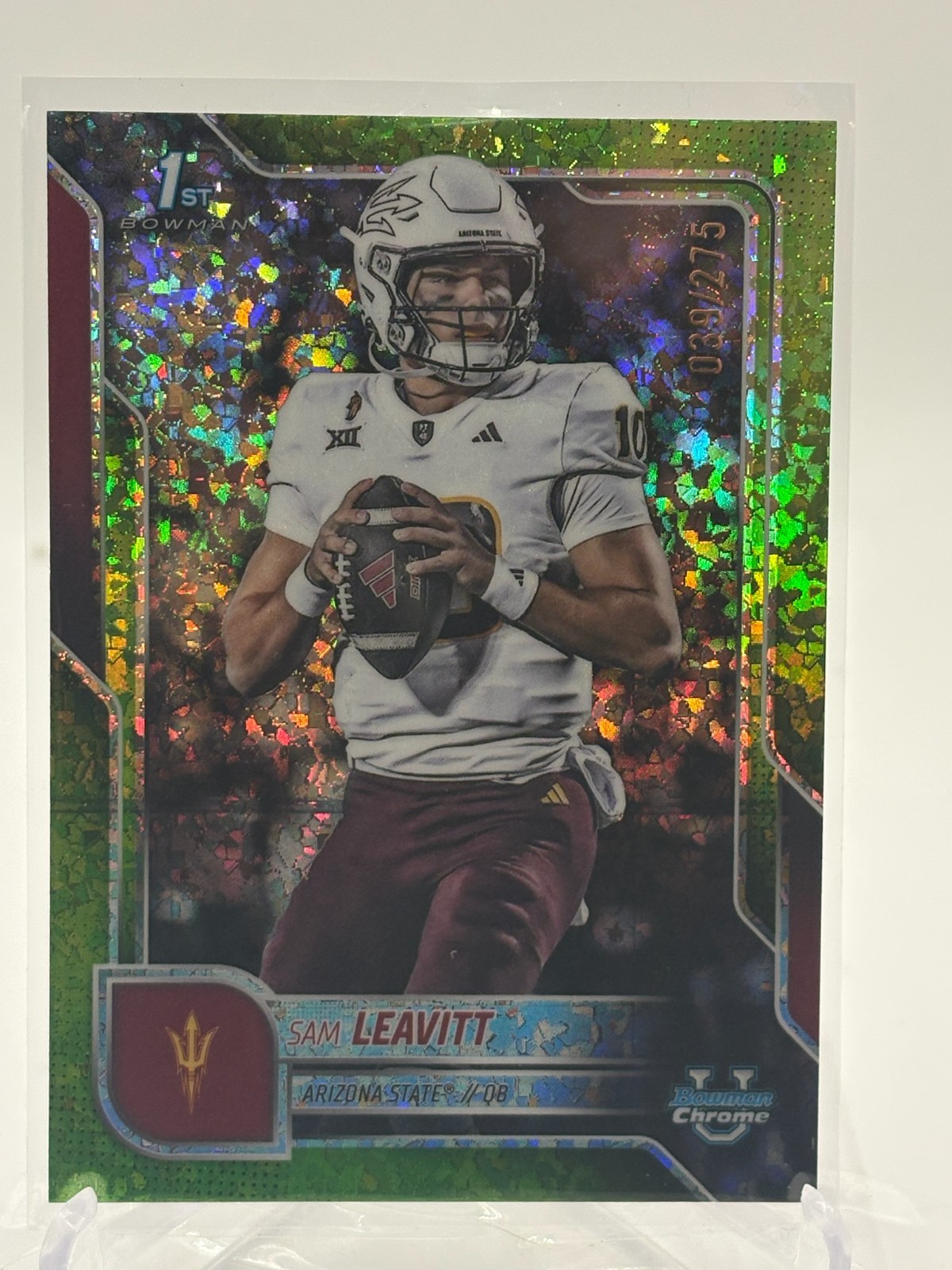 2025 Bowman Chrome University #195 Sam Leavitt Lime Green Mini-Diamond 039/275