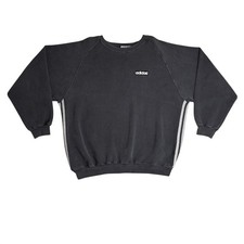 Vintage 90s Adidas Sweatshirt Men XL Made in USA Faded Black Side 3 Stripe Crew
