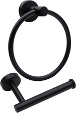 2Pcs Matte Black Toilet Paper Holder and Towel Ring Set, Stainless Steel