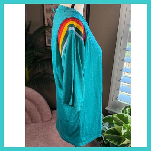 ModCloth Camp Collection Shirt türkis Regenbogenstreifen Ärmel XL - Bild 3 von 11