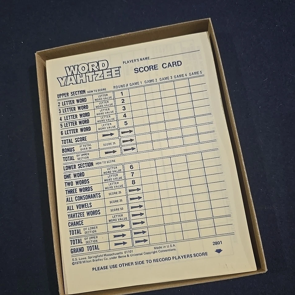 Vintage Word Yahtzee Score Cards,  1978, Lowe, E2807 - Image 4 of 4
