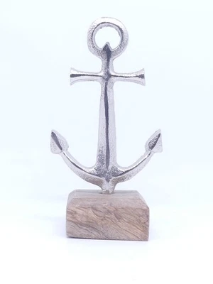 Maritime Deko Anker Aluminium auf Mangoholz – Silber Dekoobjekt Landhaus Stil - Bild 1 von 4