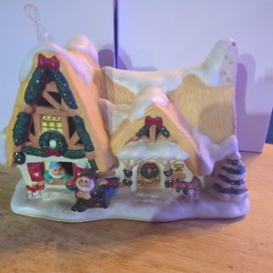Vintage Disney ceramic Snow White Christmas cottage lighted building