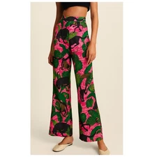 NEW Anthropologie La Fuori 100% SilkPants size M Leopard Jungle Tropical monkey