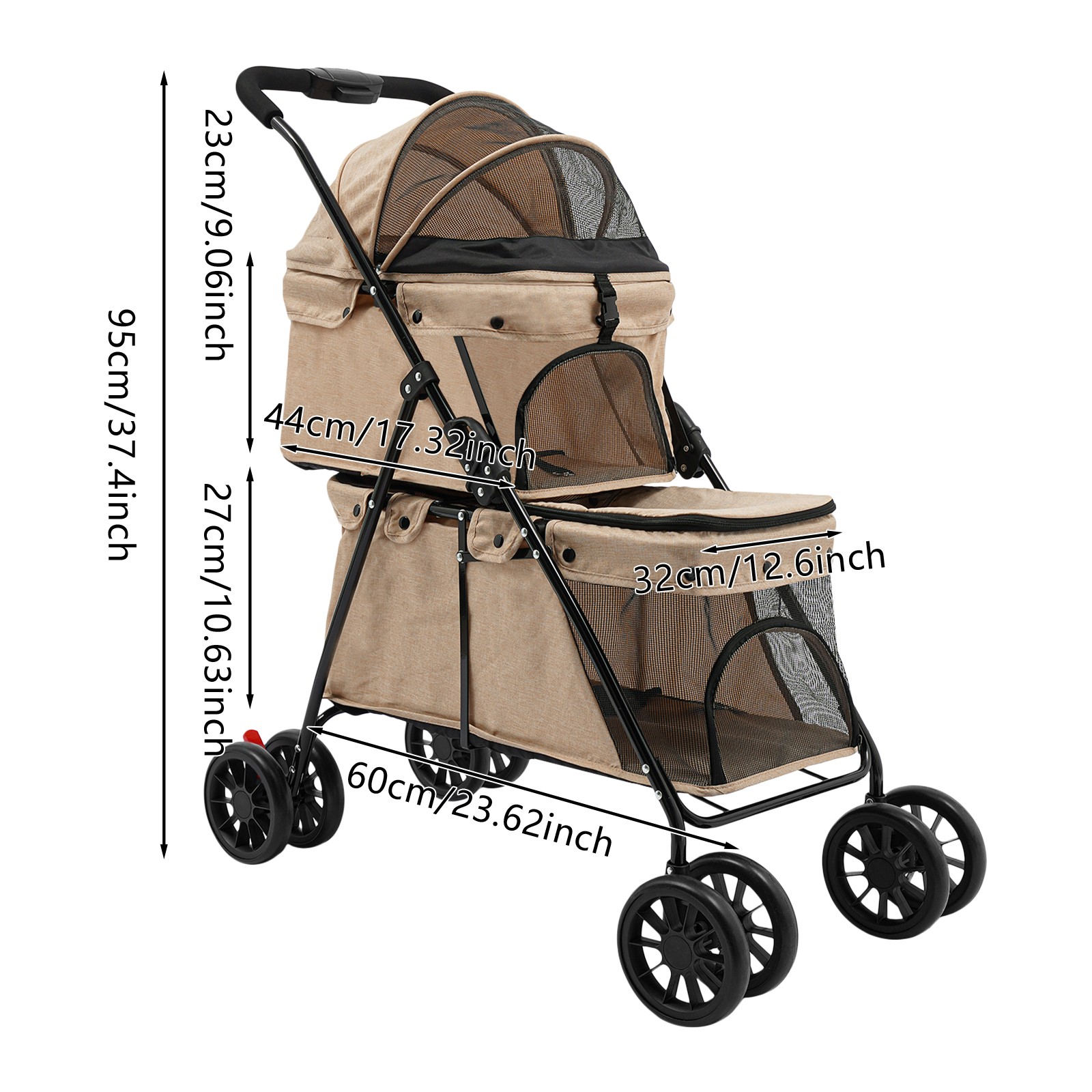 Trolley per Cani a 2 Strati Trolley per Animali Domestici Pieghevole Piccoli Gatti Trolley foto 4