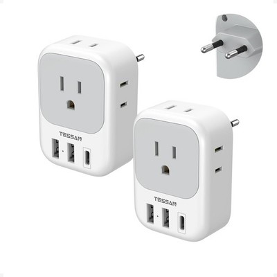 2- TESSAN Travel Plug Adapters Tessan TS-161-ZA-C - 2 Pack
