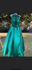 Green Satin Ball Gown Dress Girls Sleeveless Long Lace Beaded Formal Party