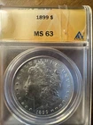Philadelphia Morgan Silver Dollar 1899-P $1 Coin ANACS MS 63 Mint State