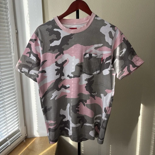 T shirt rose suprême camouflage SS18 Rap Tees Y2k S taille streetwear casual affliction