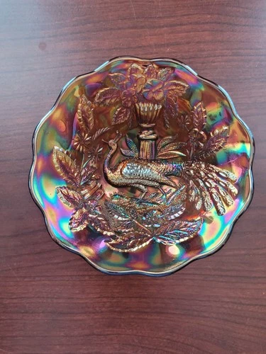 Super Amethyst Millersburg Carnival Glass Peacock  Sauce Bowl No Bee Tiara FWD