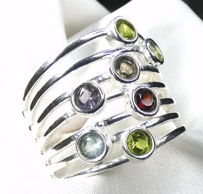 ✨Ring 925 Silber Peridot, Granat, Amethyst, Bergkristall, Blautopas, Rauchquarz - Bild 1 von 4