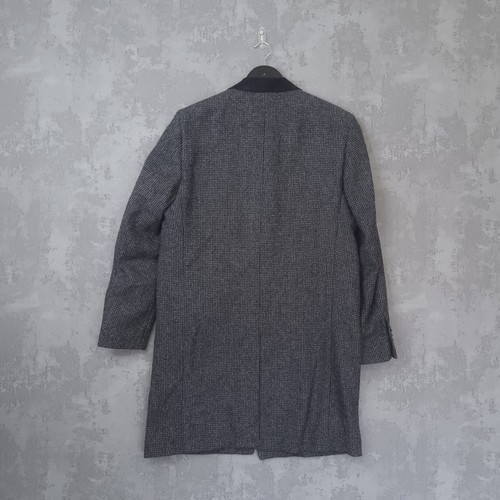 Marks & Spencer MOON Tweed Overcoat Mens Large Gray Wool Notch Lapel Velvet - Picture 7 of 13