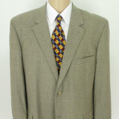 46 L Andrew Fezza Beige Tweed Wolle Leder 2B Herren Jacke Sport Blazer Neuwertig