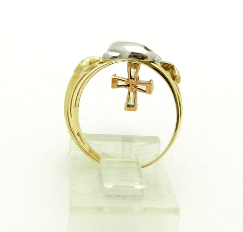 Star Dolphin Charm Dangle CROSS 14k Multi-Tone Gold Ladies Ring size 7 - Picture 6 of 9