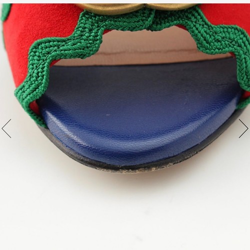 Gucci Wedge Sandals Shelly GG Interlocking Size 37 US 7 Red Green No Box Used - Picture 14 of 16