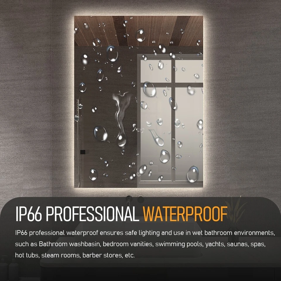 Espejo impermeable para baño inteligente 32"x24" luz tricolor con pantalla táctil de 21,5" Foto 4 de 4