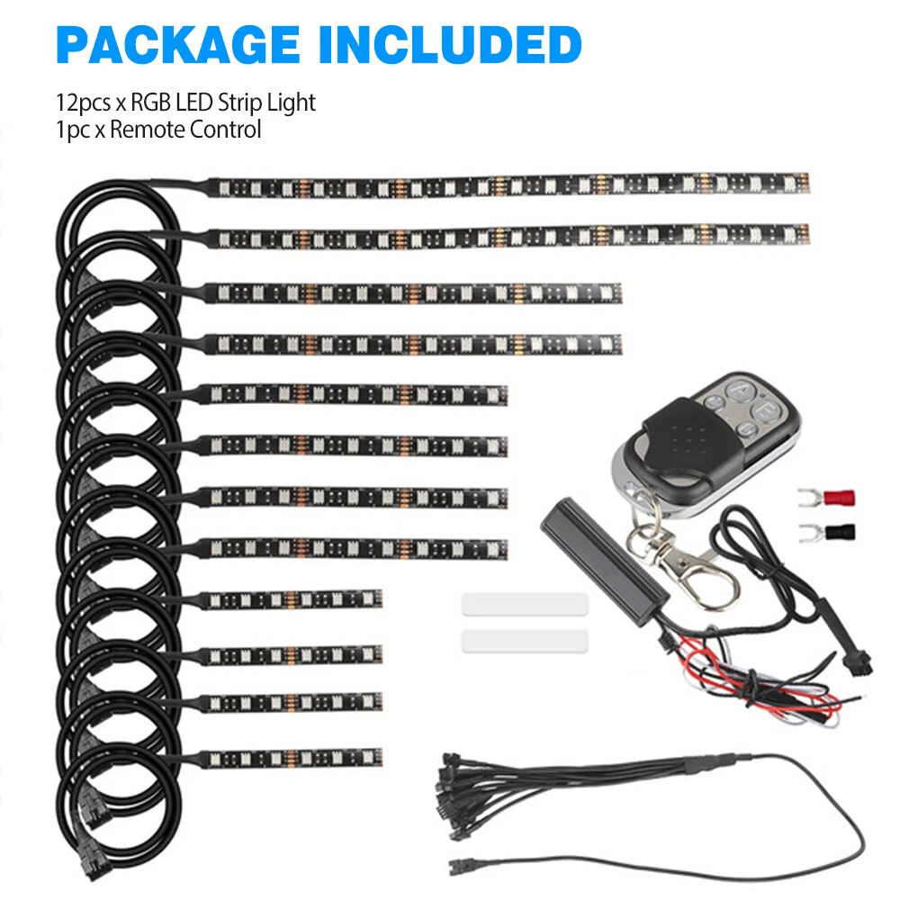 12Pcs Motorcycle LED Under Glow Light Strip Lamp Bar With Remote Control Fashion