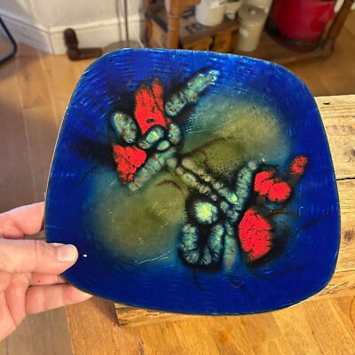 Vintage große bunte abstrakte Emaille Schale auf Kupfer - Mid Century - Top!  