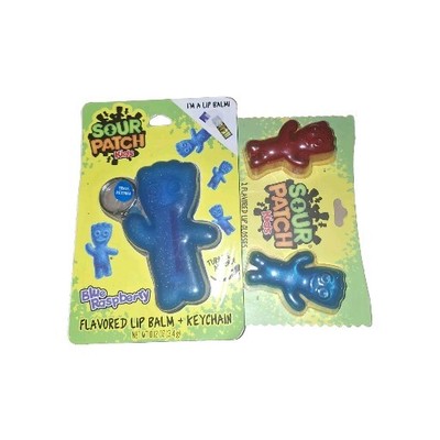 Sour Patch Kids. Lot of 2. 1 Blue Raspberry Keychain & 2 Small Lip Glosses. New!
